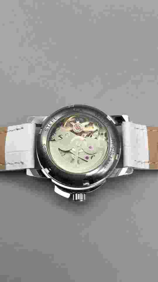 Winner Watch Men 35mm Silver Tone White Skeleton Dial Manual Wind 6.75"