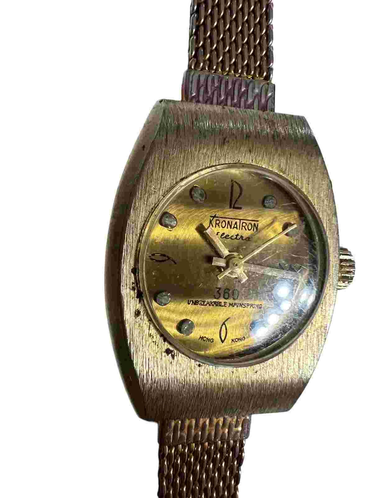 Vtg Kronatron Electra 360 Unbreakable Spring Hand Wind Womens Watch Hong Kong
