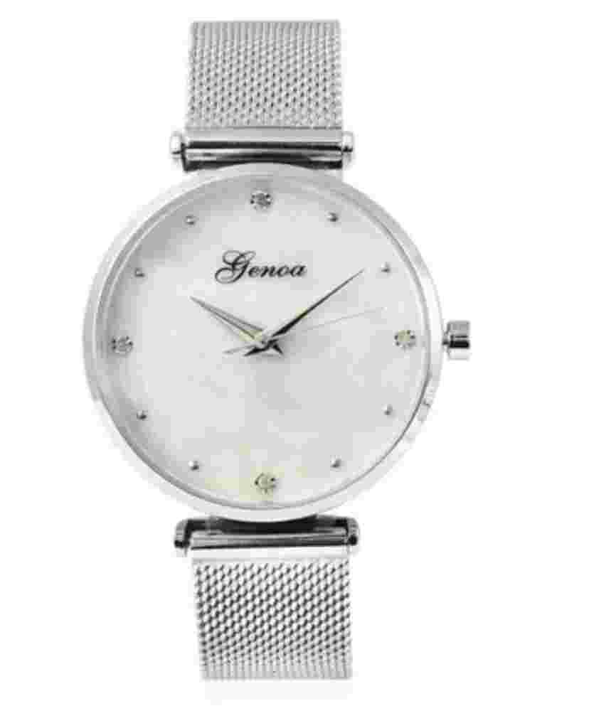 GENOA DIAMOND ACCENT WATCH, stainless steel mesh band, mother of pearl dial