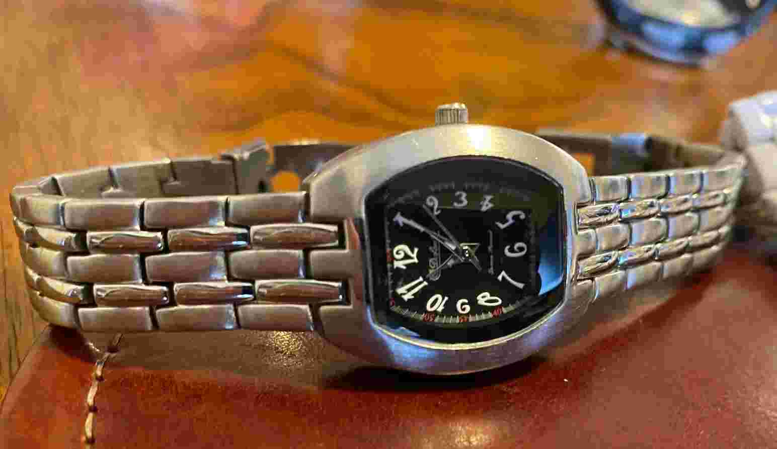 Women's Dufonte Lucien Picard Watch, Silver Tone Case and Band, Black Face