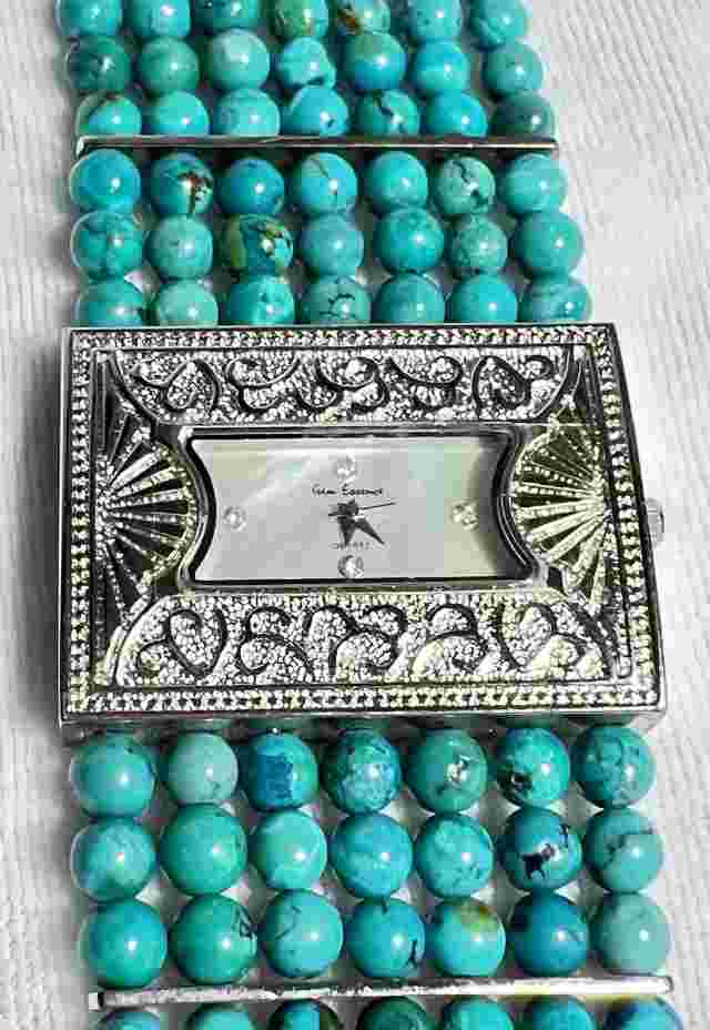 Gem Essence Genuine Turquoise 7-Row Beaded Dress Watch in Box New Battery! MOP
