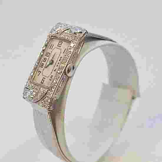W558- Ladies Certified Platinum Diamond Vintage Art Deco Watch