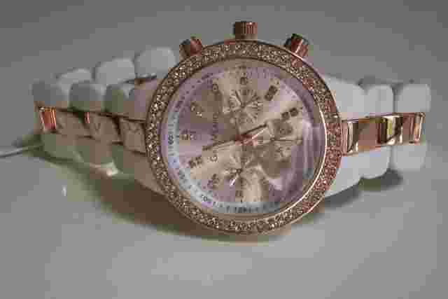 Women's Rose Gold & White Finish stone Fashion Boyfriend dressy Watch