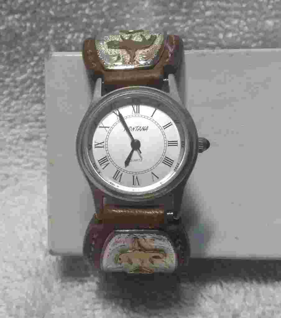 Montana Silversmiths Watch AQHA American Quarter Horse Leather New Bat CLR Nice
