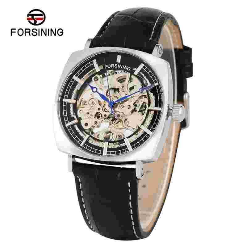 Men's Forsining Watch Square Case Automatic Mechanical WristWatch Leather Band