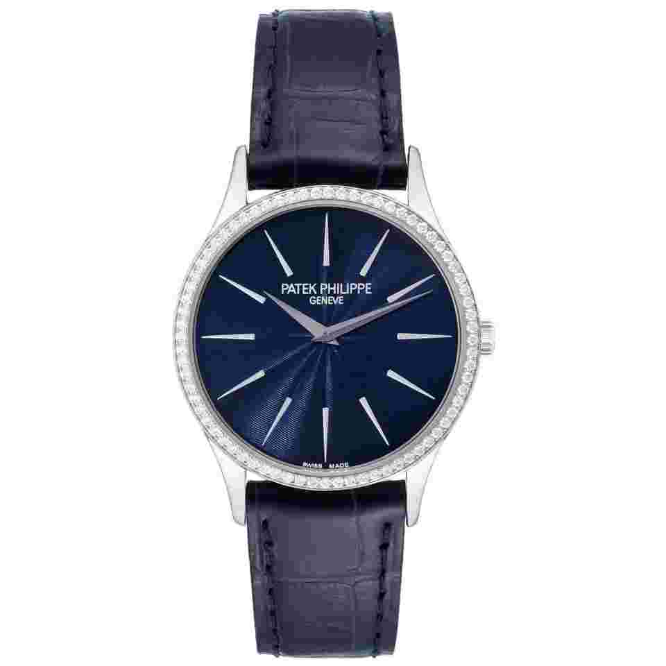 Patek Philippe Calatrava White Gold Blue Dial Diamond Ladies Watch 4897 Papers
