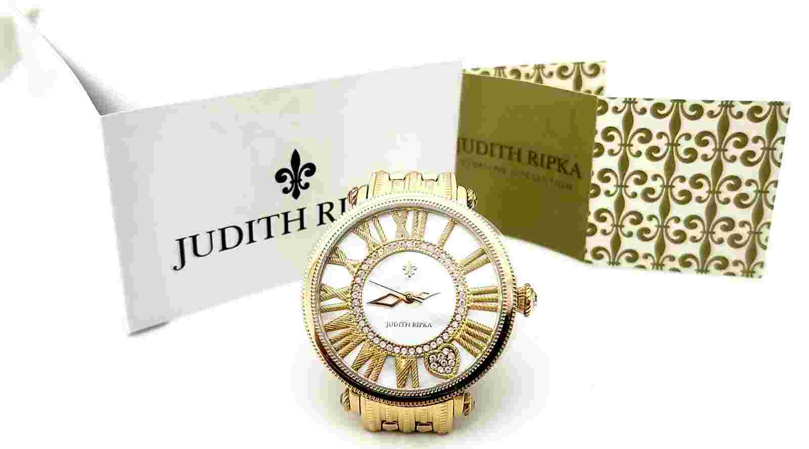 GORGEOUS BOXED NEW RETIRED J. RIPKA GOLD TONE STAINLESS STEEL WATCH w/ MOP DIAL