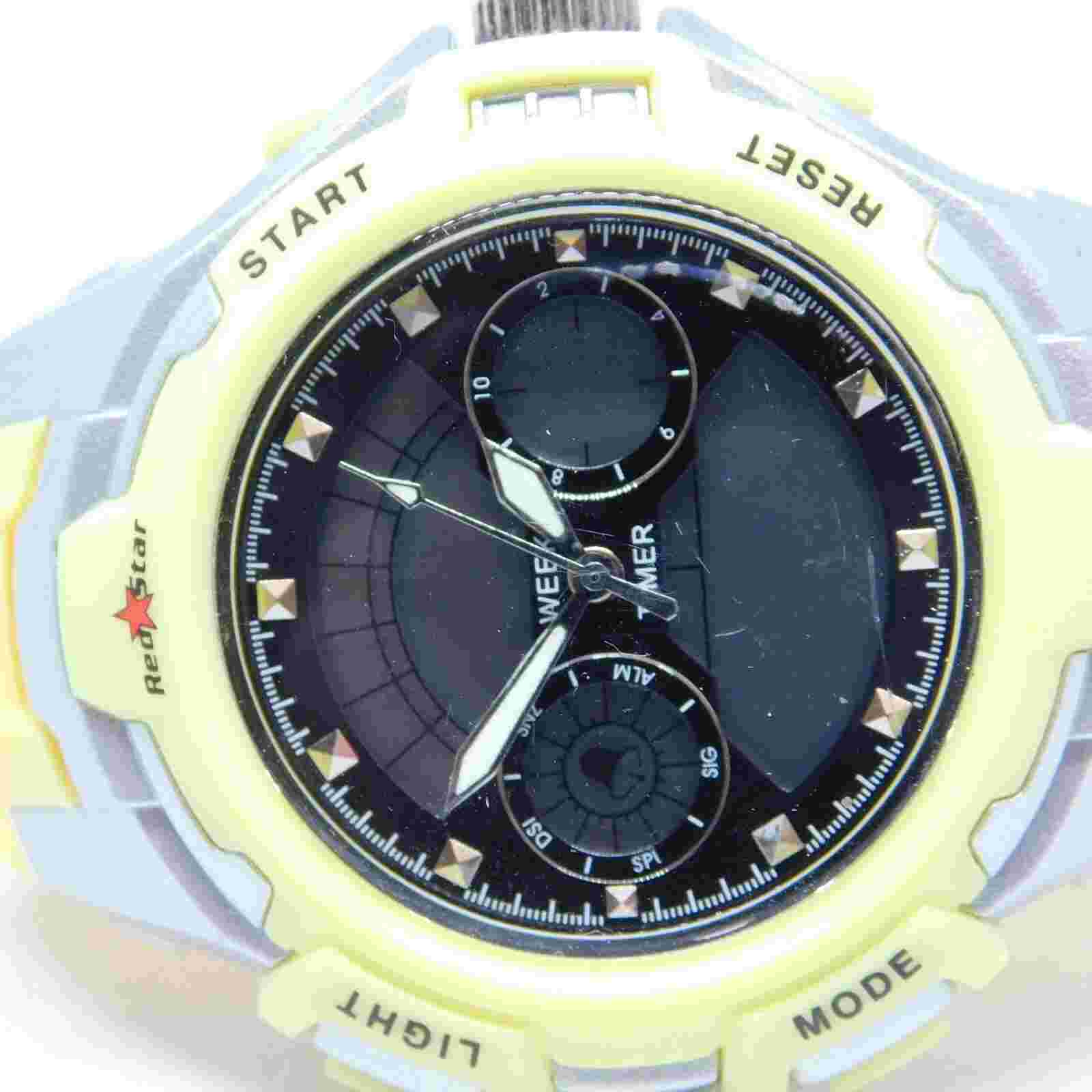 Red Star B24 WR 30M Chrono-Alarm Yellow Tone Quartz Analog Digital Unisex Watch