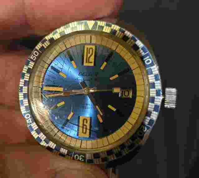 Rare BELAIR Seapearl 600 Model 1550 Blue Dial 17 Jewels Automatic Men's Watch