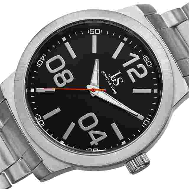 Joshua & Sons JS82SSB Quartz Bold Markers Black Dial Silvertone Mens Watch