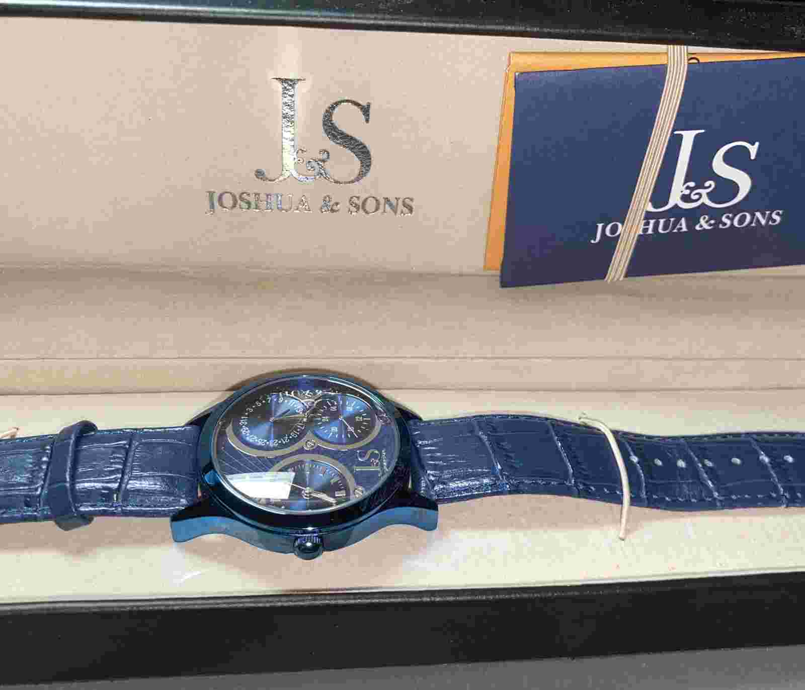 Joshua & Sons Automatic & Quartz Watch: 3 Time Zones Men Blue NWT