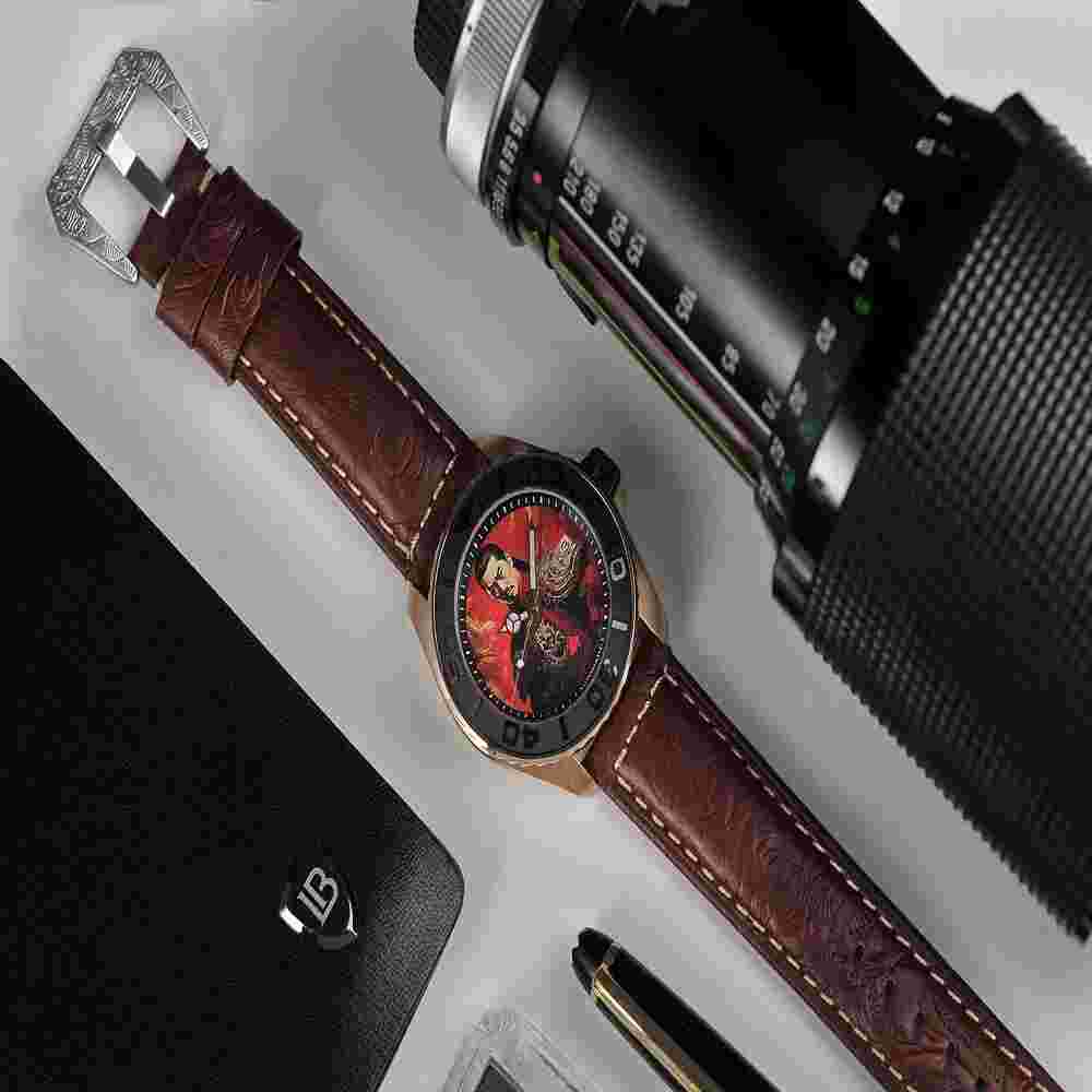 Aries Gold The Regal San Guo Red Dial Leather Strap Men Watch G 8040 SAN-REG