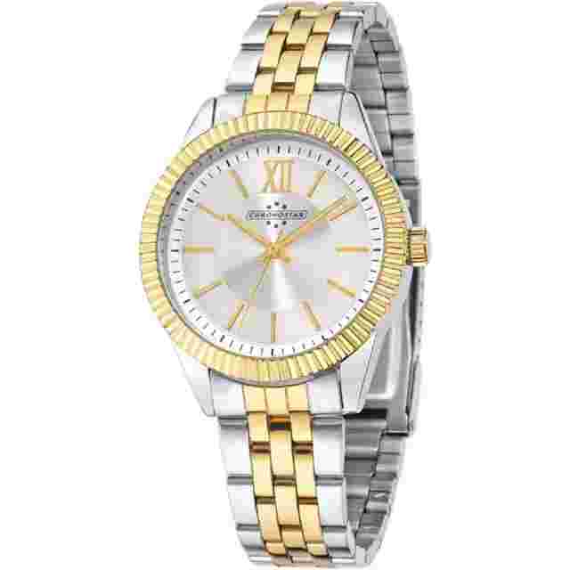 Chronostar Luxury Men's Watch, Silver, Gold And Steel Bracelet, Case 38 Mm