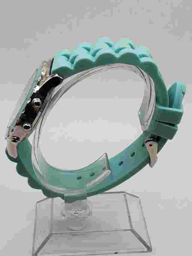 Aeropostale Ladies Quartz Watch 36mm Round Silver Tone Turquoise Silicone Band