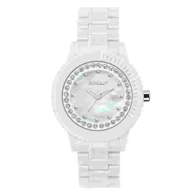 NEW-SPROUT WHITE CORN RESIN+MOP+CRYSTAL+SILVER DETAILS DIAL WATCH ST/6504MPCL,WT