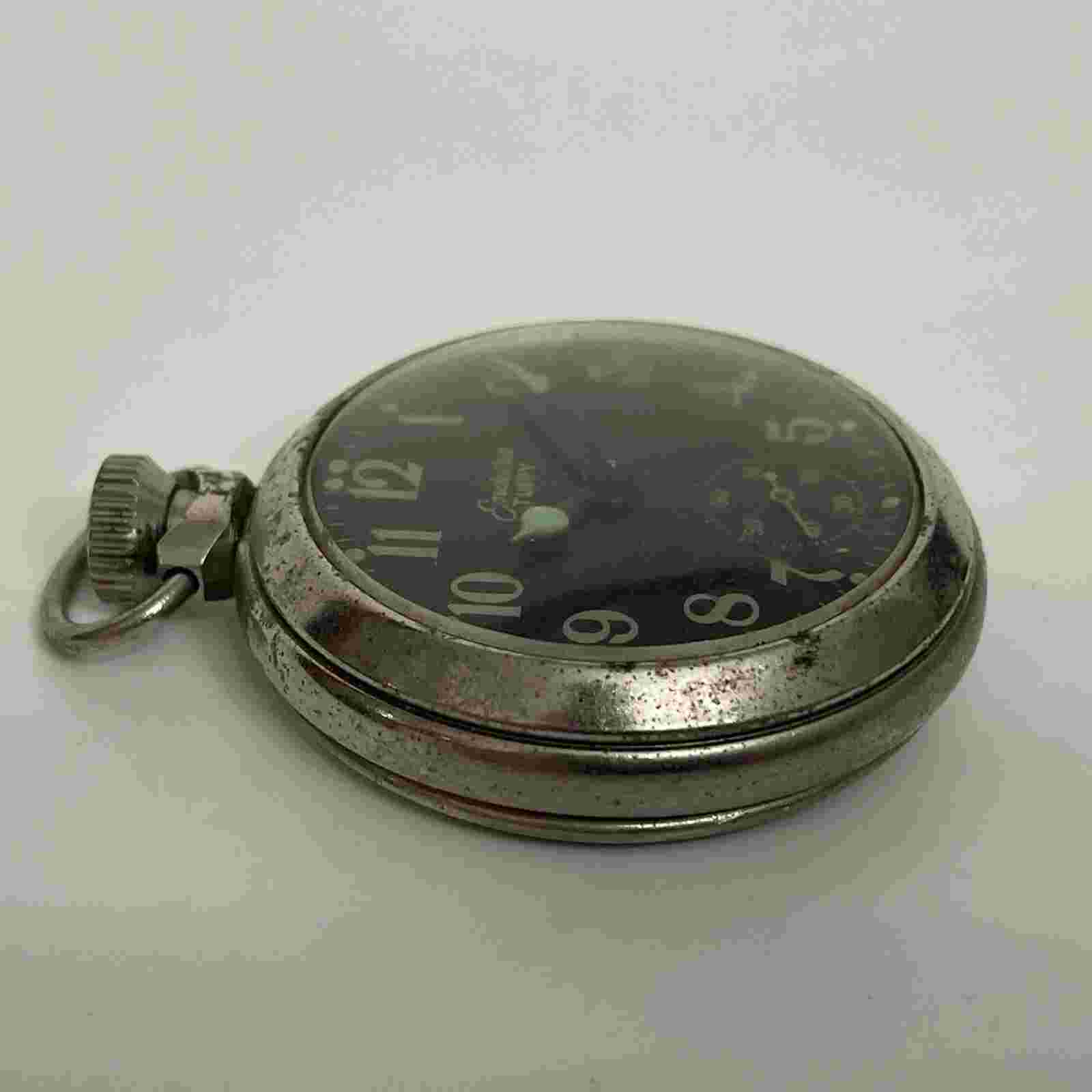 Vintage Endura Tuffy Wind Up Men’s Pocket Watch w/ Black Dial for Parts / Repair