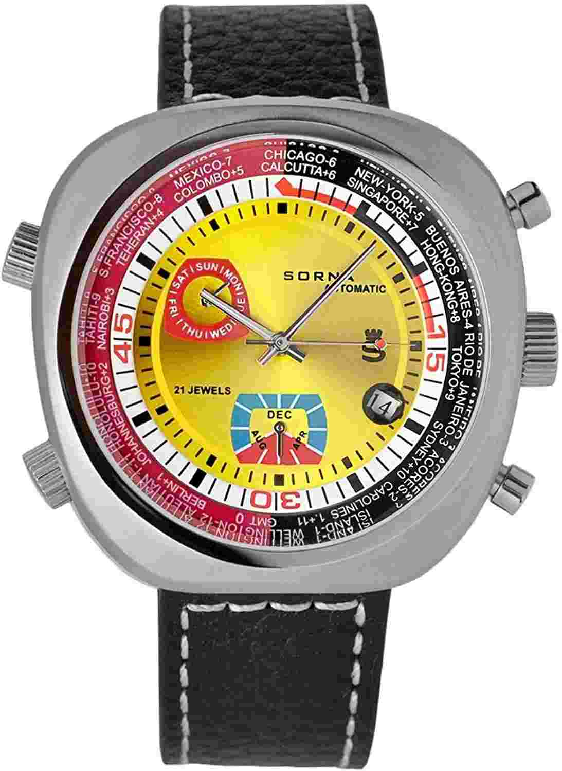 SORNA T23766-YELLOW Automatic Watch Manual winding Reproduction With Box
