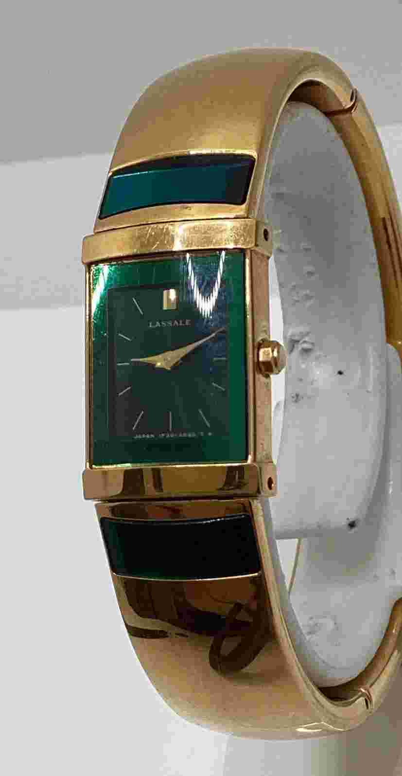 Seiko Lasalle Lady's Watch Sapphire 23k Gold Plated Emerald Works New Battery!