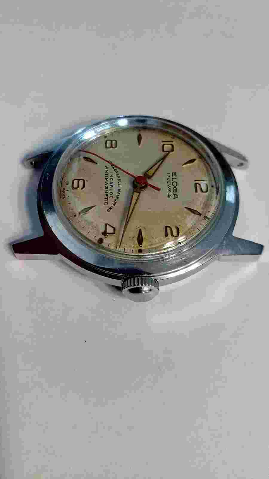 Vintage Eloga 17 JEWEL Water Resistant With Red Second Hand All Stainless AS1187
