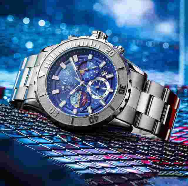 Feice Men's Chronograph Quartz Watch Japan Movement Rotating Bezel Waterproof