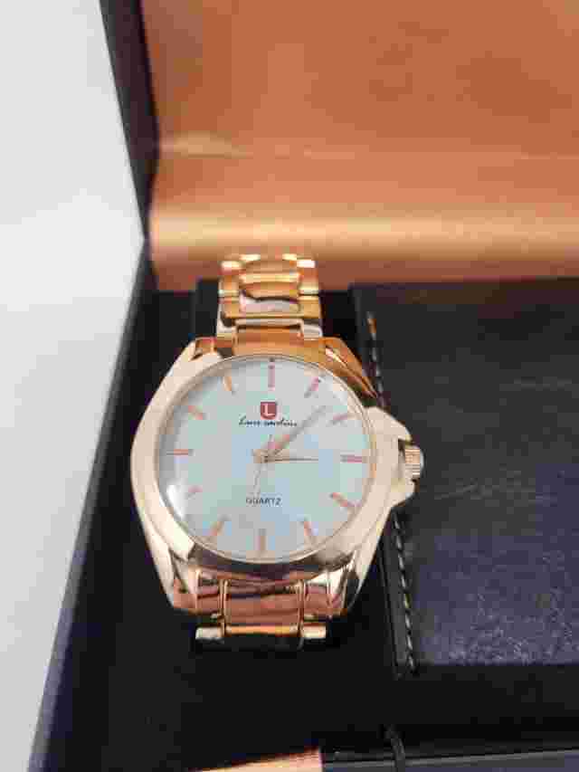 Luis Cardini Copper Tone Mens Quartz Watch Leather Wallet Pen Gift Set w/Box