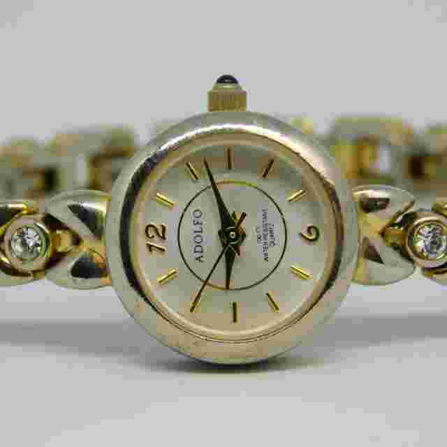 ADOLFO AF2188 Two Tone Quartz Analog Women's Watch Sz. 7" New Battery