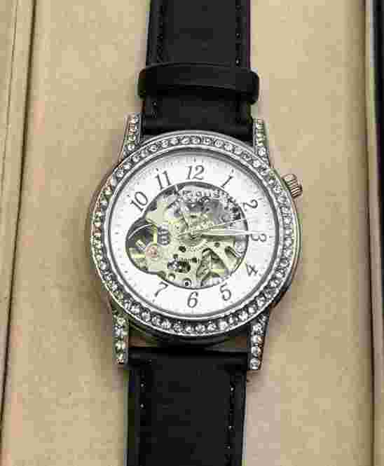 Akribos XXIV Automatic Silver & Crystal Skeleton Womens Watch
