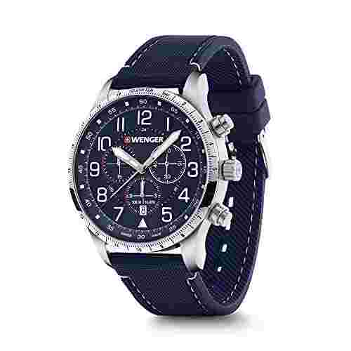 Men Swiss Sports Quartz Watch Wenger 01.1543.117 Blue Dial