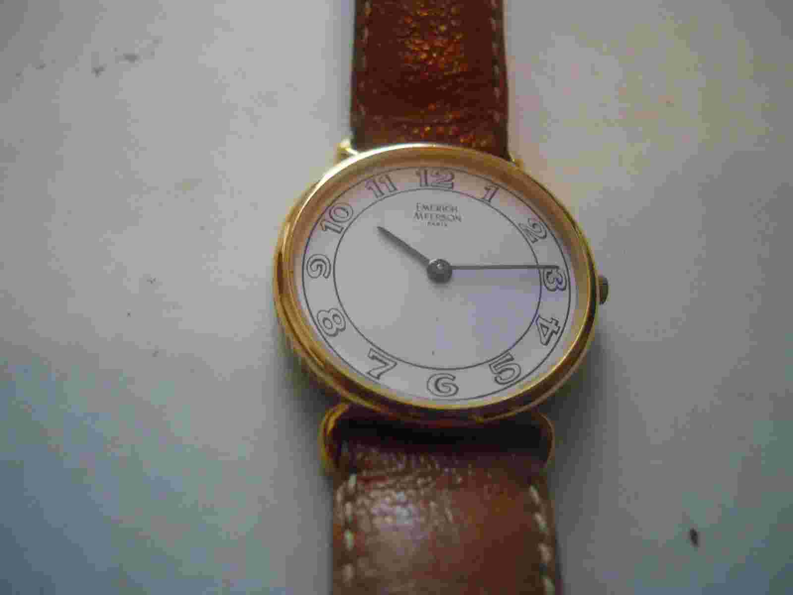 Vintage Emerich Meerson women's Brown leather band & Analog used watch.