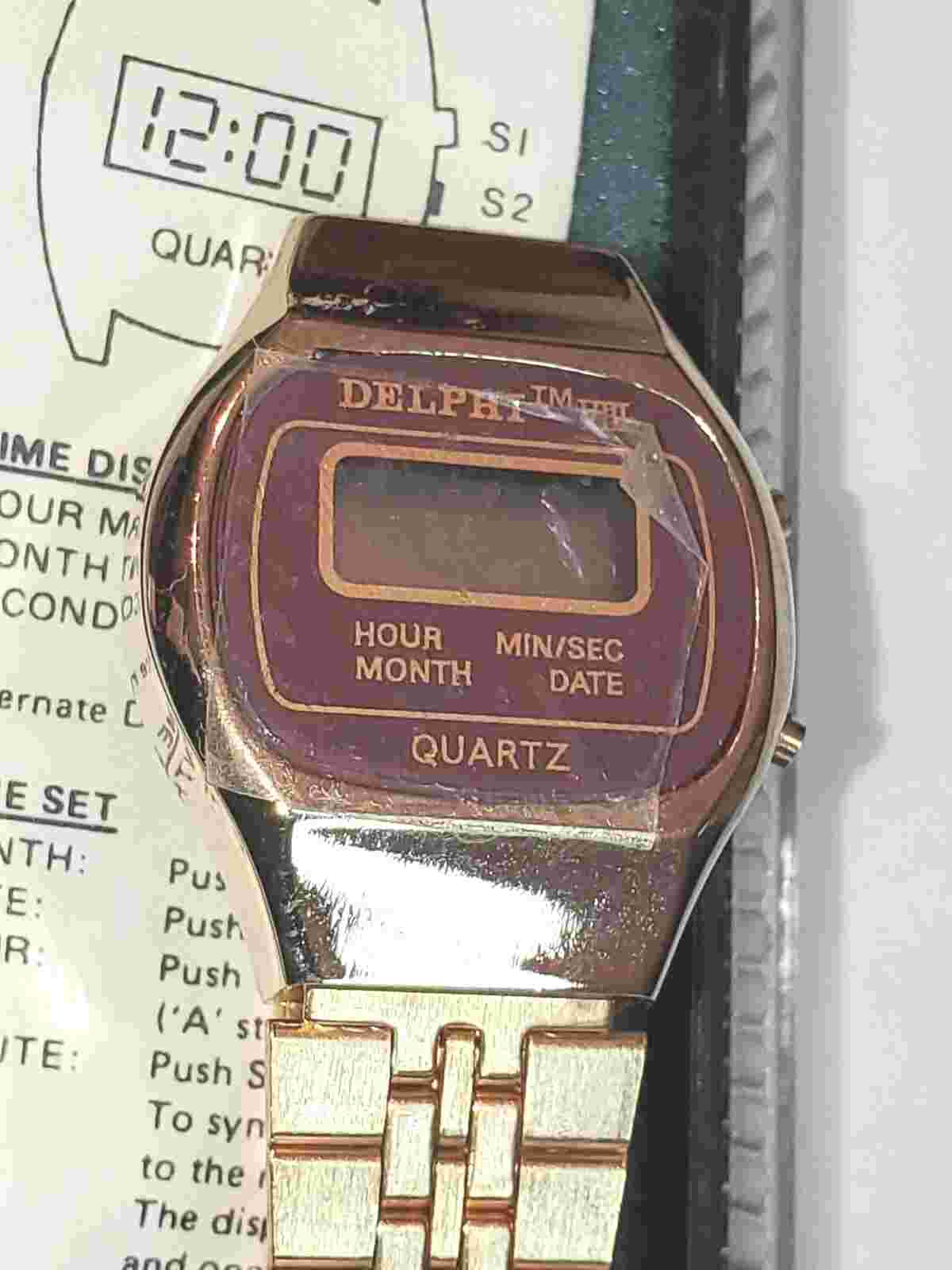 Estate LADIES DELPHI tm VIII LED WATCH  QUARTZ UNTESTED w Box + Instructions  A7