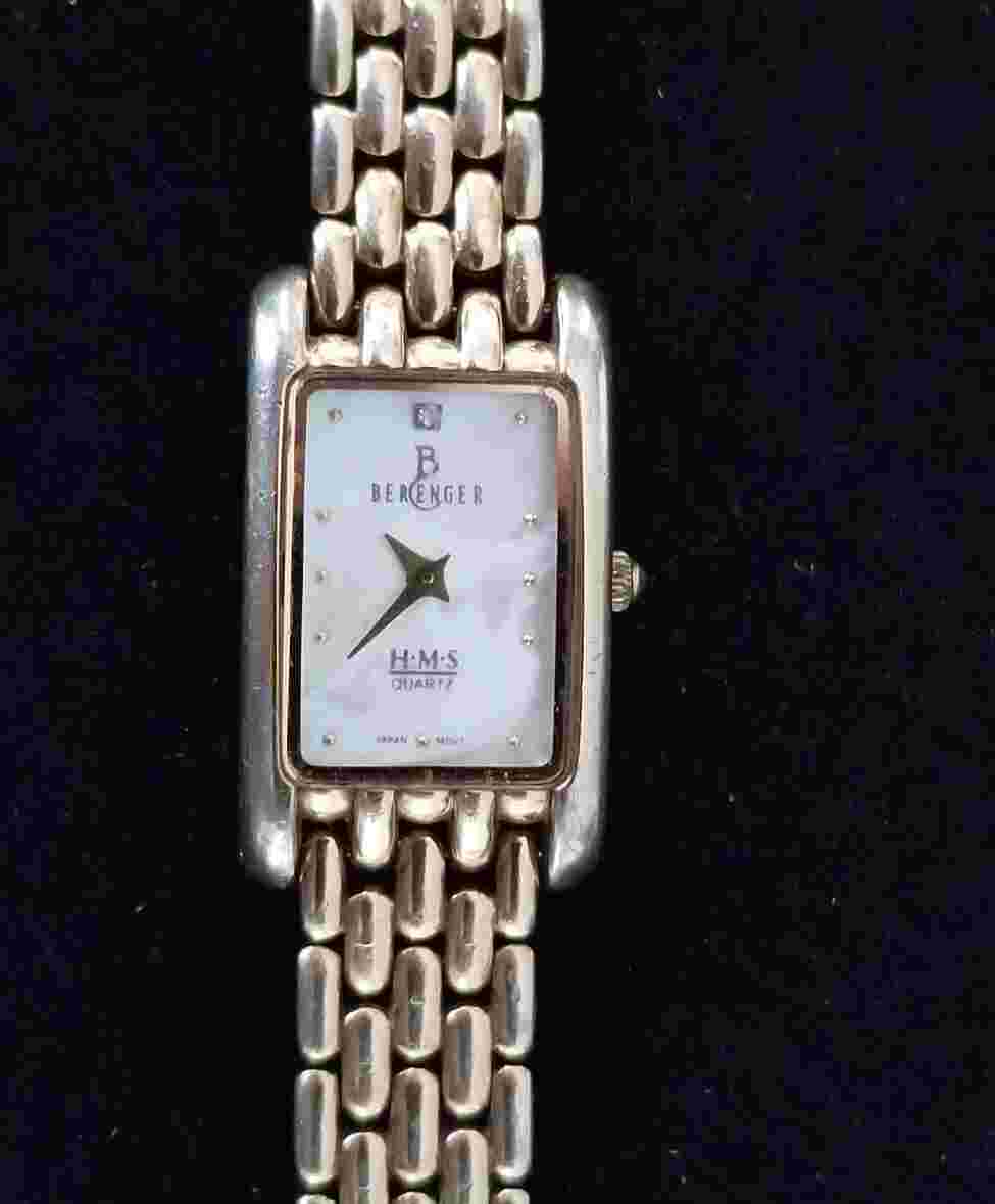 Berenger H-M-S Watch Gold Plate Diamond Accent Link Band 6.25" Max New Battery