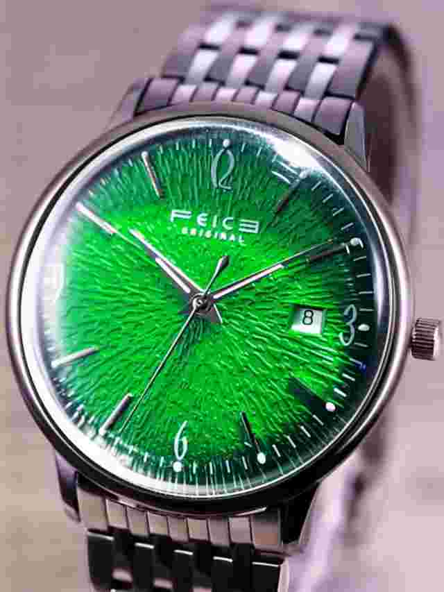 Men's Automatic Mechanical Watches Emerald Green Stainless Steel Thin Waterproof