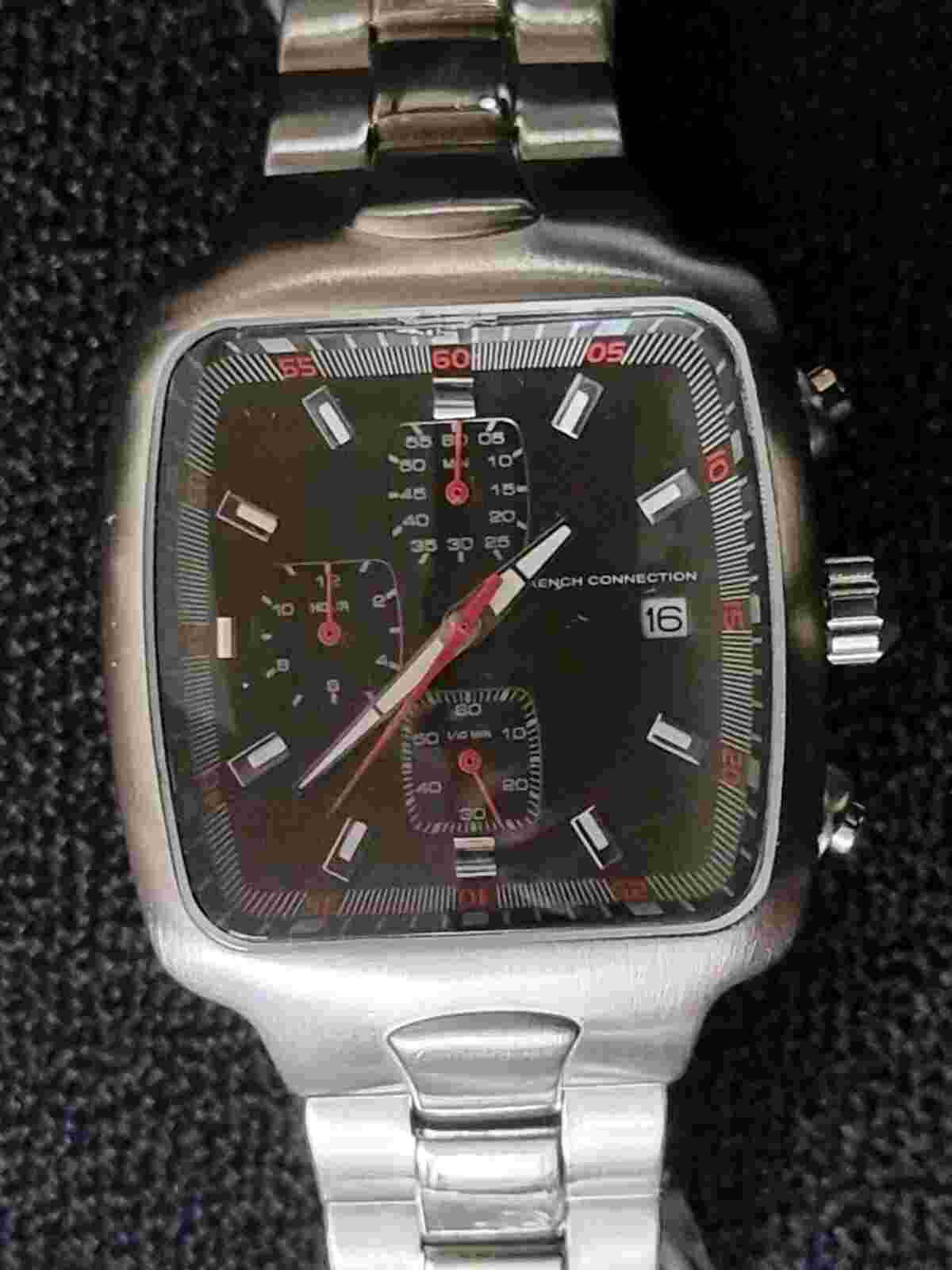 FRENCH CONNECTION FCUK TIME CHRONOGRAPH WATCH SAMPLE RARE BROWN RED & WHITE DIAL