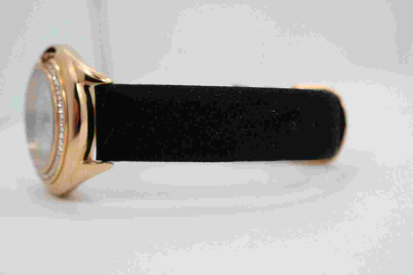 Ladies Sophie & Freda Rose Gold Crystal Bezel MOP Dial Black Leather Watch NB 3