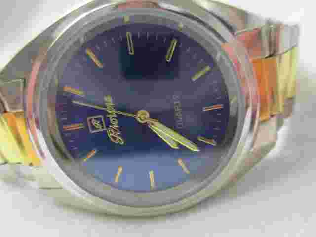 Riviera Wristwatch Silver & Gold Toned Round Blue Face Elegant