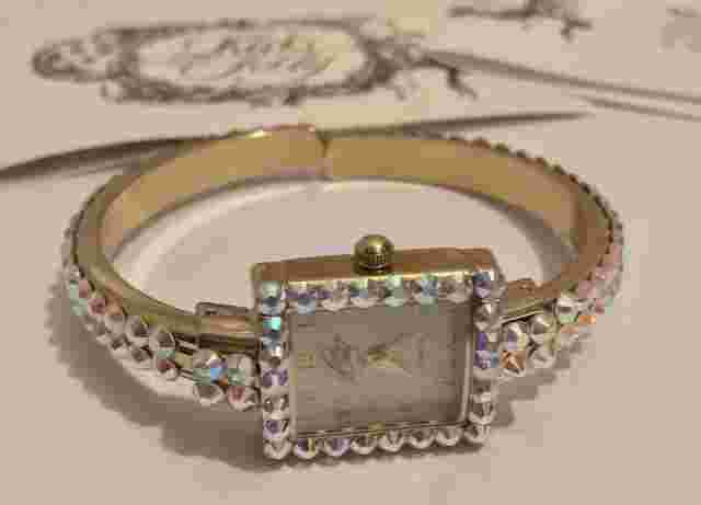 Kirks Folly Aurora Borealis Crystal Bangle Bracelet Watch NOS NEW OLD STOCK