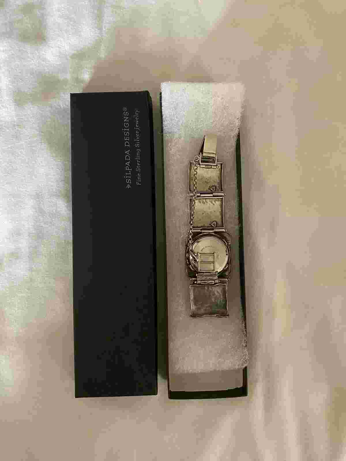Silpada Designs Sterling Silver 925 Hammered Square Link Watch with Safety Chain