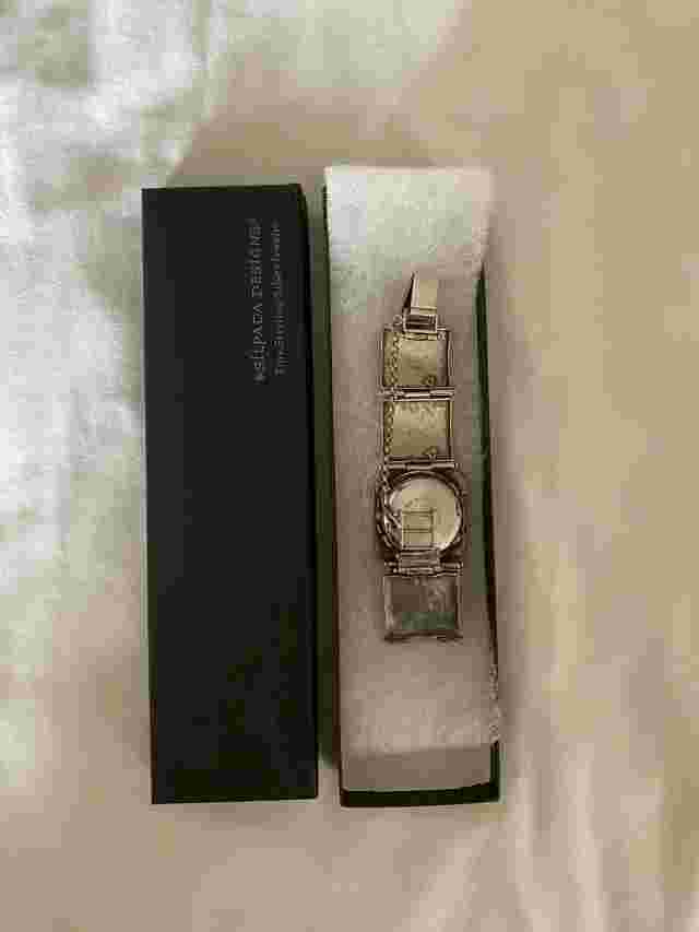 Silpada Designs Sterling Silver 925 Hammered Square Link Watch with Safety Chain