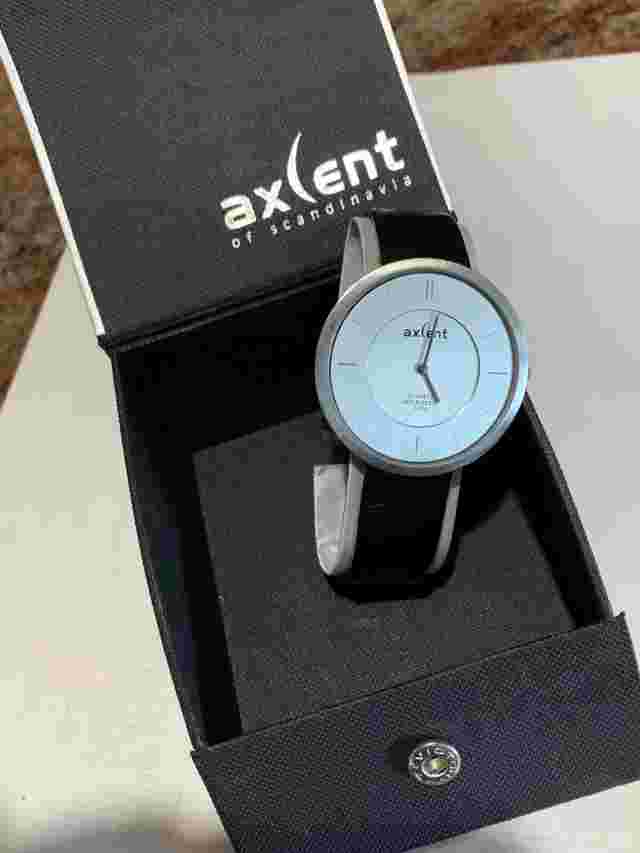 Axcent Of Scandinavia Water Resistant Quartz SS Watch W/Leather Band