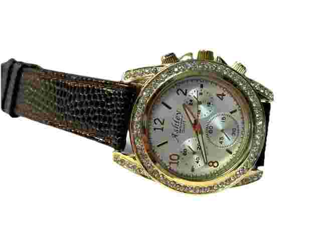 Ashley Princess Watch with Accents and a Brown Leather Band, New Battery