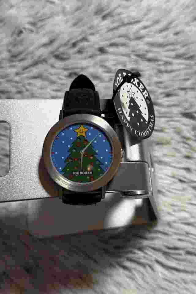 Vintage 1996 Joe Boxer Happy Christmas Tree Watch New Leather Needs Battery