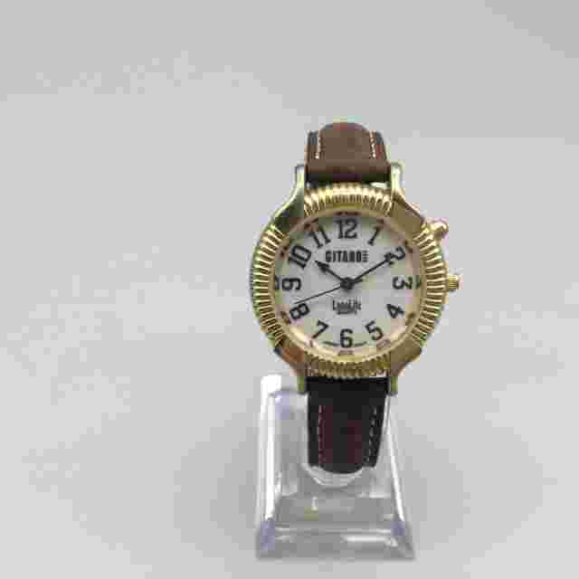 Vtg Gitano Watch Women Gold Tone Lunalite Backlight Brown Leather New Battery a2