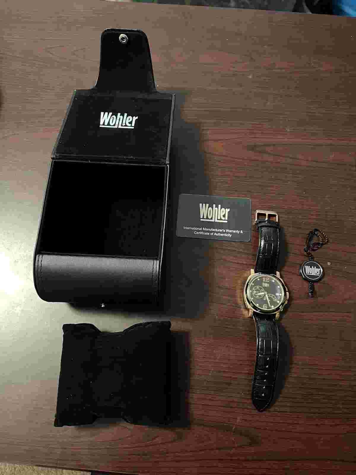 WOHLER GOETHE MENS AUTOMATIC BLACK GOLD STAINLESS STEEL WATER RESISTANT WATCH