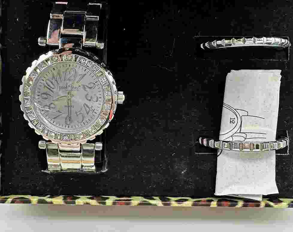 Park Lane Watch Changeable CZ Bezel In Leopard Box Needs Battery