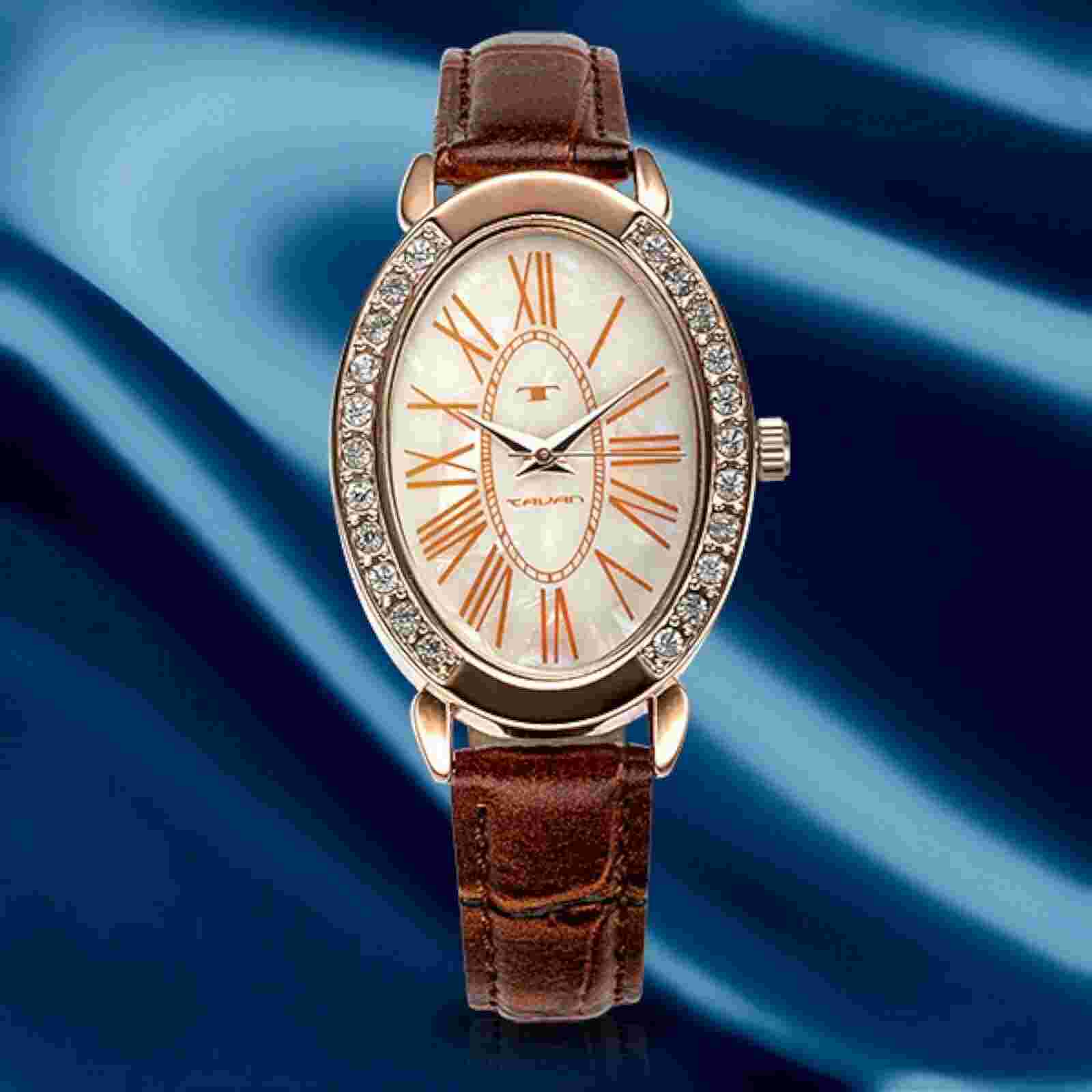 NEW Tavan Jeanne 1623L-BRN Womens Brown Watch Mother Of Pearl Dial W/ Crystals