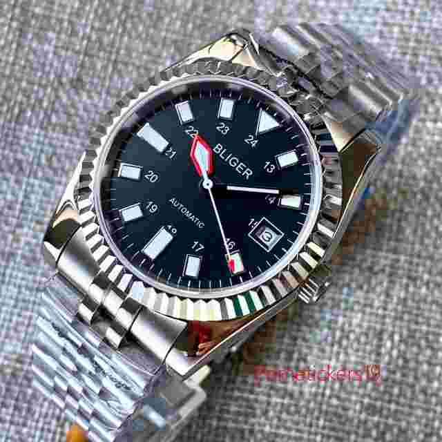 Bliger Fluted Bezel PT5000 Miyota8215 Sapphire Glass 36/39mm Automatic Men Watch
