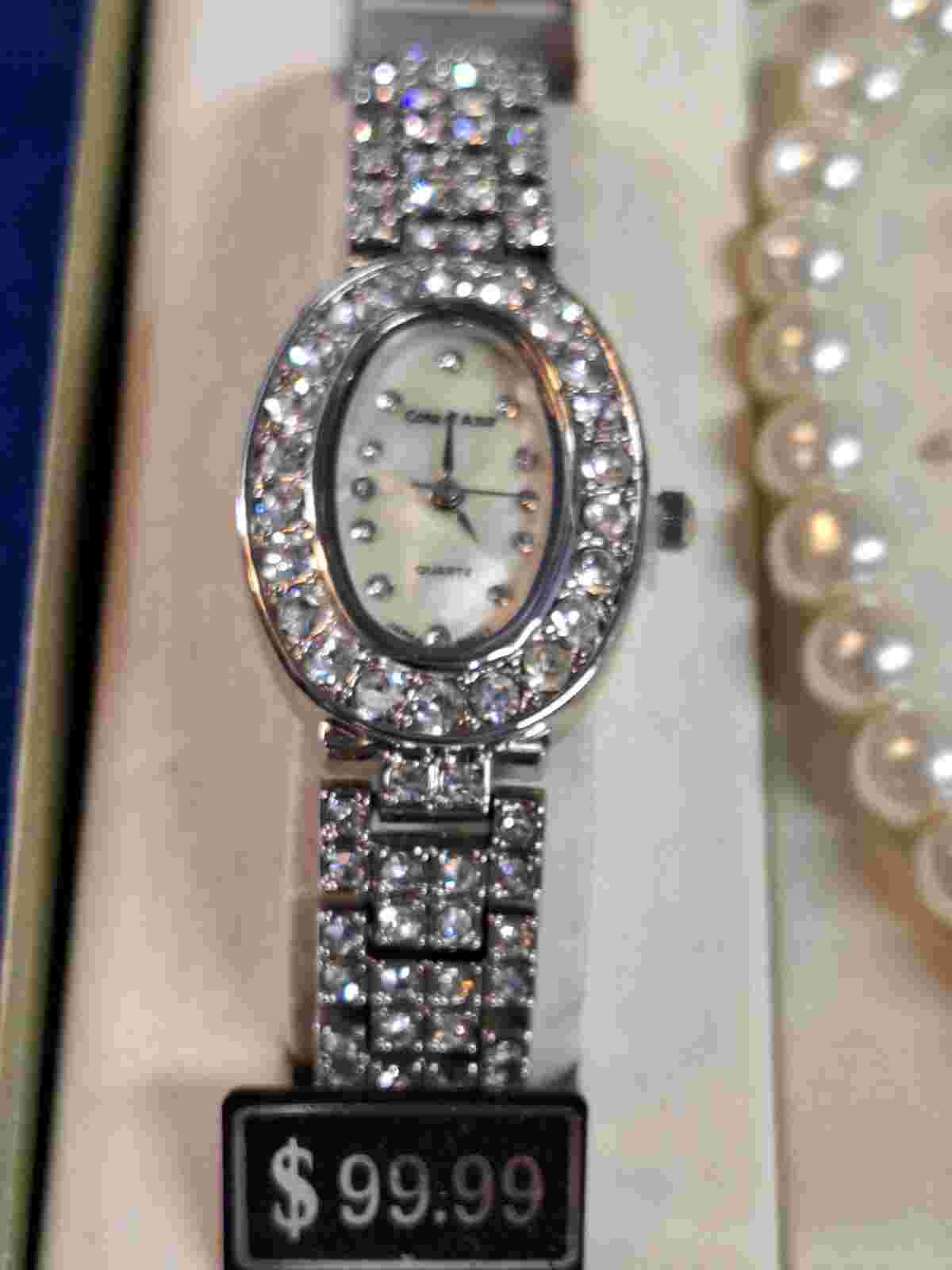 Cote d" Azur Gorgeous  New Watch, Faux Pearl Necklace & Earrings
