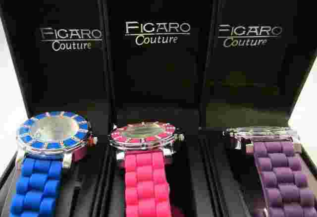 Figaro Couture Fashion Watches Lot of 3 Blue Pink Purple in Boxes Estate Find