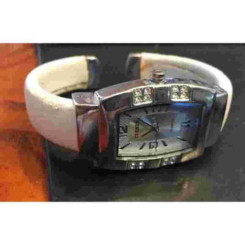 Woman's Terner Watch, Silver Tone Bracelet with White Leather Wrapped Band