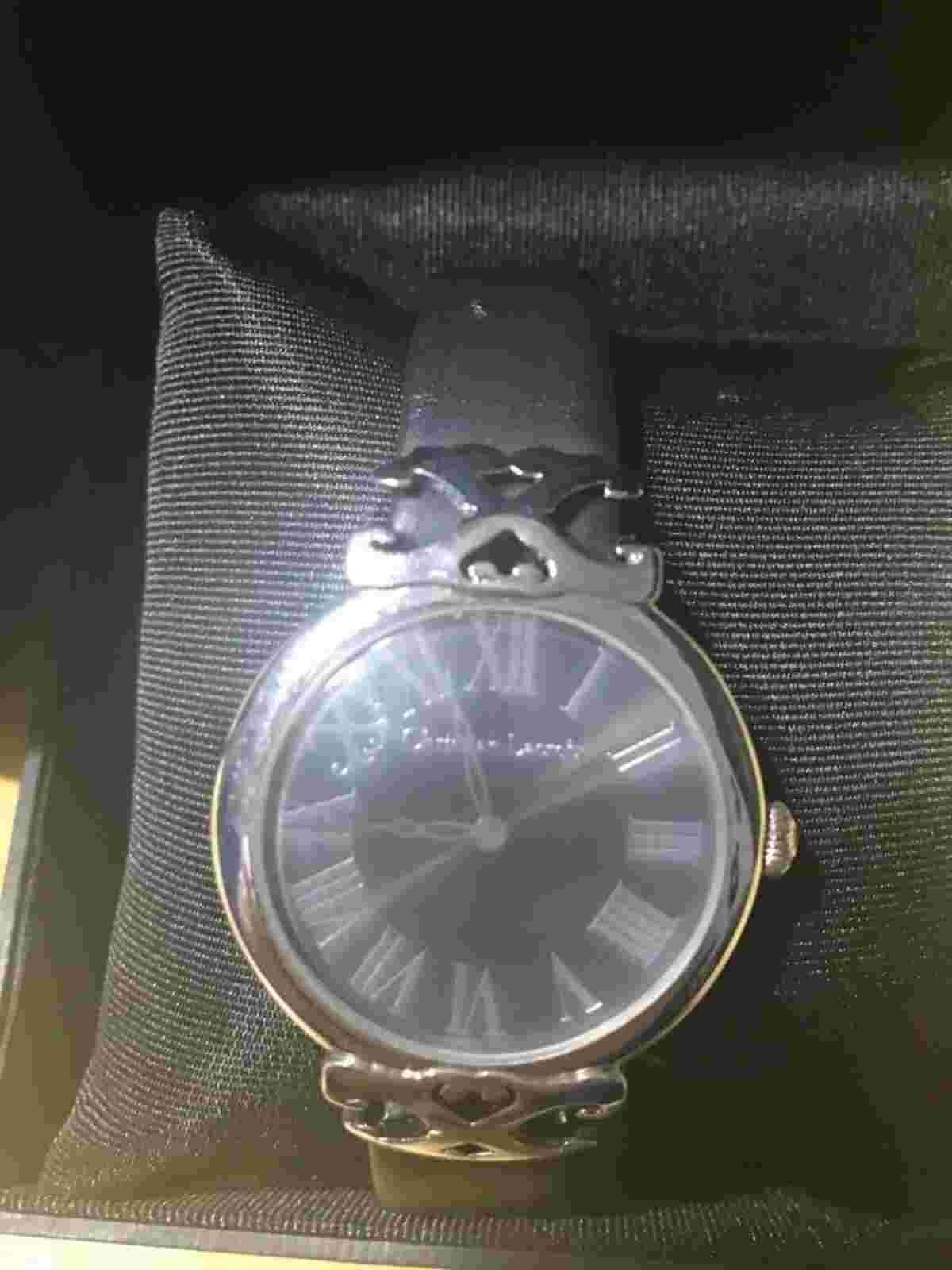 Christian Lacroix Women's 8002201 Black/Gunmetal Genuine Leather Watch Brand New